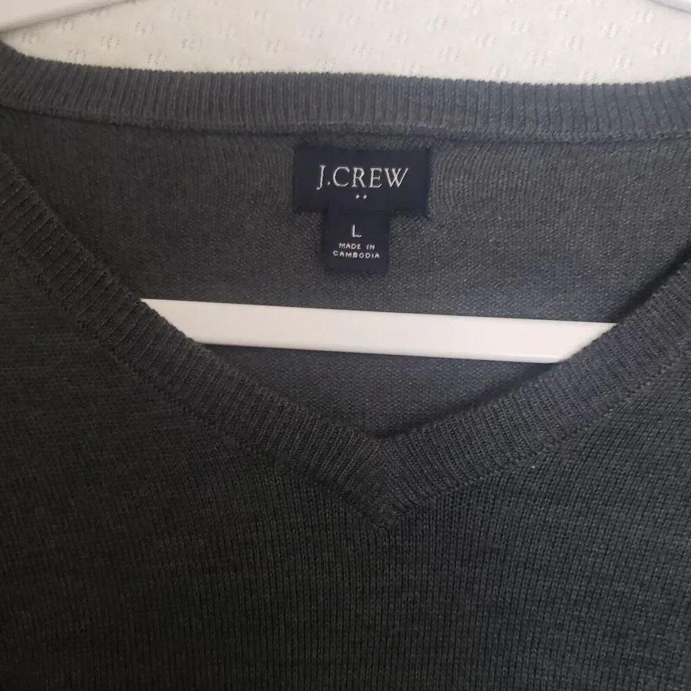 J Crew‎ Mens Merino Wool Blend V-neck Long Sleeve Gray Sweater Size Large